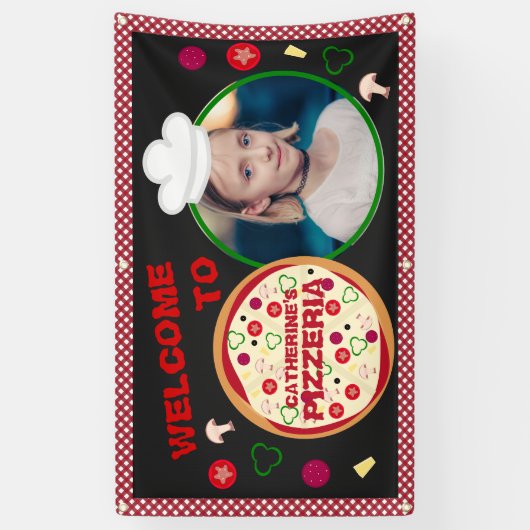 Pizza Party Kinderen Birthday Pizzaria Spandoek (Verticaal)