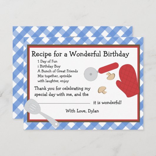 Pizza Party Merci note (Devant / Derrière)