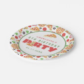 Pizza Party Modern Custom Age Kids Verjaardag Scha Papieren Bordje (Gekanteld)