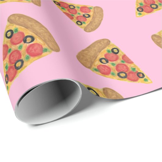 Pizza Party Pattern Pink Wrapping Paper Cadeaupapier (Rol Hoek)