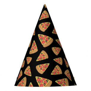 Pizza Party Pepperoni Novelty Black Feesthoedjes