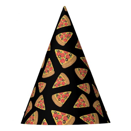 Pizza Party Pepperoni Novelty Black Feesthoedjes (Voorkant)