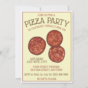 PIZZA PARTY Pepperoni Pie Slice Pizzeria Birthday Kaart