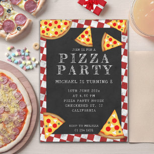Pizza party plakjes kinderen verjaardag geruit ret kaart