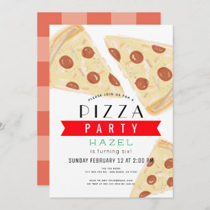 Pizza Party Red Gingham Birthday Kaart