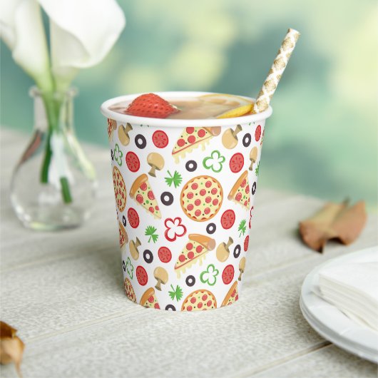 Pizza Party Schattige Pizza Pattern Kids Verjaarda Papieren Bekers (Insitu)