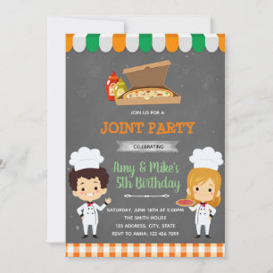 Pizza party sibling party-uitnodiging kaart