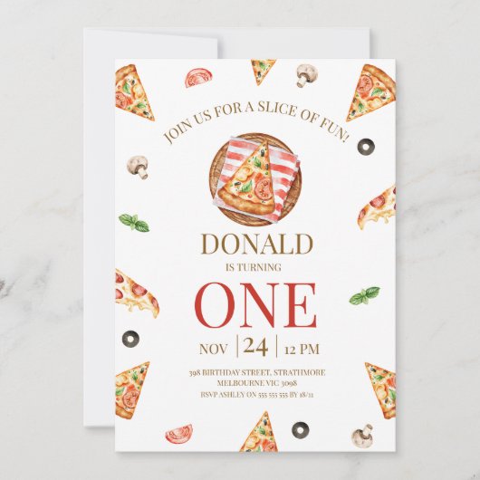 Pizza Party Slice Of Fun Eerste Verjaardag Kaart (Voorkant)