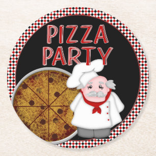 Pizza Party, Style 2-Black-Onderzetter set Ronde Kartonnen Onderzetter