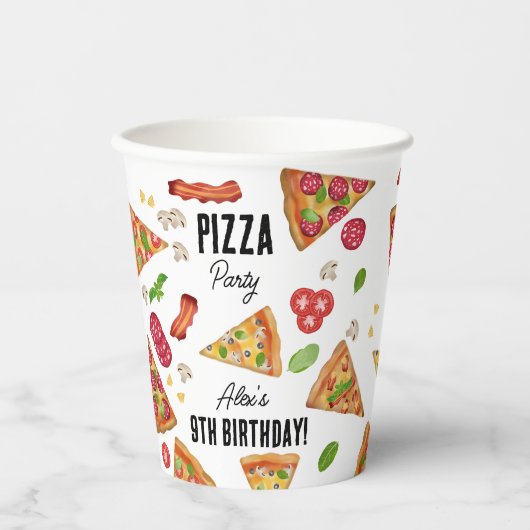 Pizza Party Thema Kinderen Verjaardagsfeest Papieren Bekers (Voorkant)