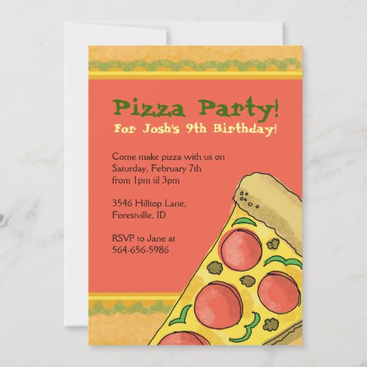 Pizza Party Thème Anniversaire Invitations (Devant)