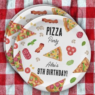 Pizza Party Theme Waterverf Kids Verjaardagsfeest Papieren Bordje