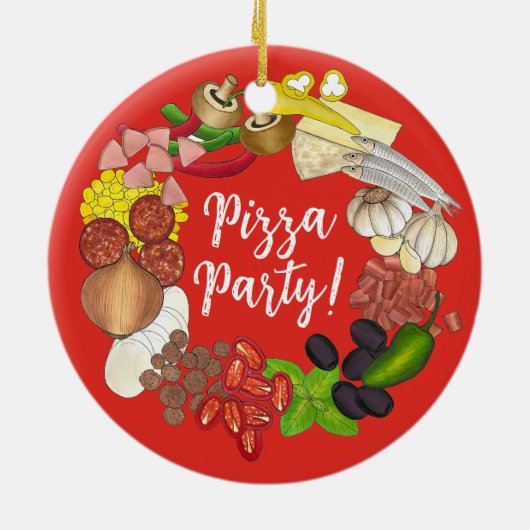 Pizza Party Toppings Italiaans Eten Pizzeria Pie Keramisch Ornament (Achterkant)