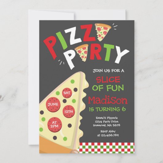 Pizza Party Uitnodiging Pizza Verjaardagsfeest (Voorkant)
