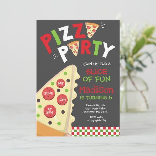 Pizza Party Uitnodiging Pizza Verjaardagsfeest (Staand voorkant)