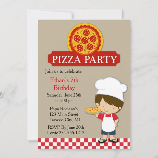 Pizza Party Verjaardag Jongen Kaart (Voorkant)
