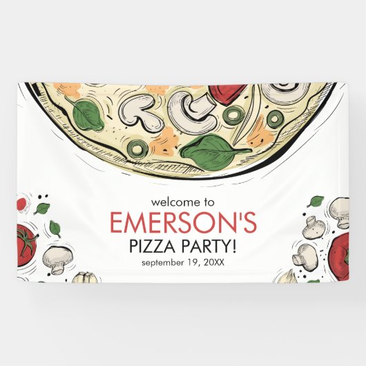 Pizza Party Verjaardag Welkom Banner (Horizontaal)