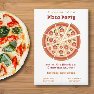 Pizza Party Verjaardag Witte Uitnodiging