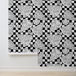 Pizza Patroon Zwart-wit Checkerboard Behang