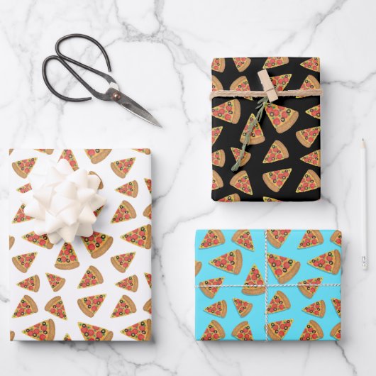 Pizza Pattern Blue Black and White Inpakpapier Vel (Voorkant)