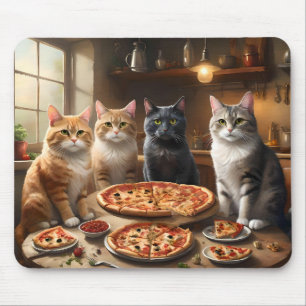 Pizza Paw-ty: Vier katten graven in! Muismat