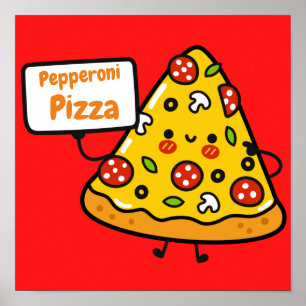 Pizza pepperoni personnalisé coloré mignon poster 