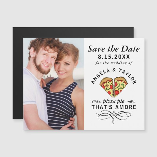 Pizza Pie Amore Fotobruiloft Bewaar de datummagnee (Voorkant / Achterkant)