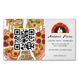 Pizza Pie Slices   steenoven   QR-code Magnetisch Visitekaartje