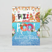 Pizza Pool Party Verjaardag, Pool Party Verjaardag Kaart (Staand voorkant)