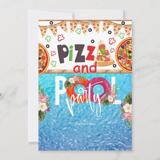 Pizza Pool Party Verjaardag, Pool Party Verjaardag Kaart (Achterkant)