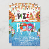 Pizza Pool Party Verjaardag, Pool Party Verjaardag Kaart (Voorkant / Achterkant)