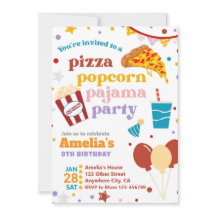 Pizza Popcorn et Pyjamas Invitation d'anniversaire