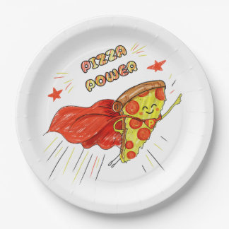 Pizza Power – Grappige Superhelden Pizzapunt Papieren Bordje