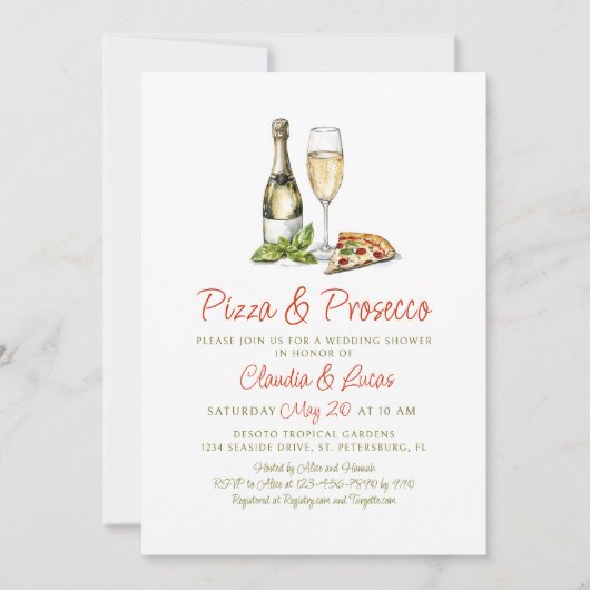 Pizza Prosecco Couples Wedding shower Invitation (Devant)