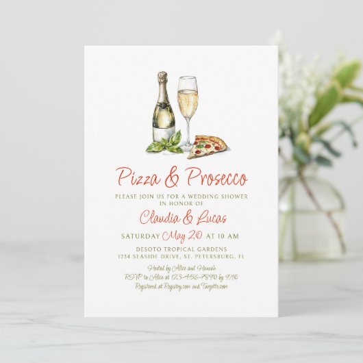 Pizza Prosecco Couples Wedding shower Invitation (Debout devant)