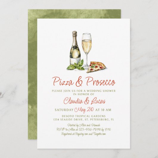 Pizza Prosecco Couples Wedding shower Invitation (Devant / Derrière)