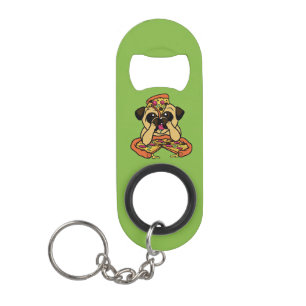 Pizza Pug aangepast monogram en kleurflesopener Sleutelhanger Flessenopener