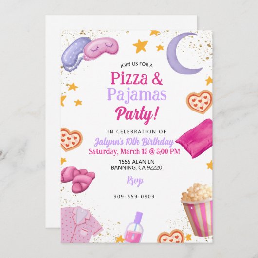 Pizza & Pyjama Tiener Meisje Tween Meisje Slumber Kaart (Voorkant / Achterkant)