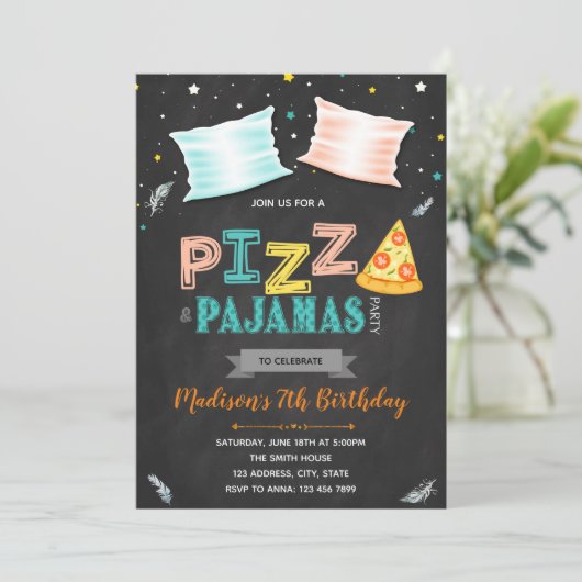 Pizza pyjamas partijuitnodiging kaart (Staand voorkant)