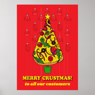 Pizza Restaurant Kerstmis Klant Dank u Onderteken Poster