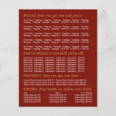 Pizza Restaurant, Pizzeria Menu Adverteren Flyer (Achterkant)