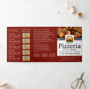 Pizza Restaurant, Pizzeria Menu Tri-Fold Flyer
