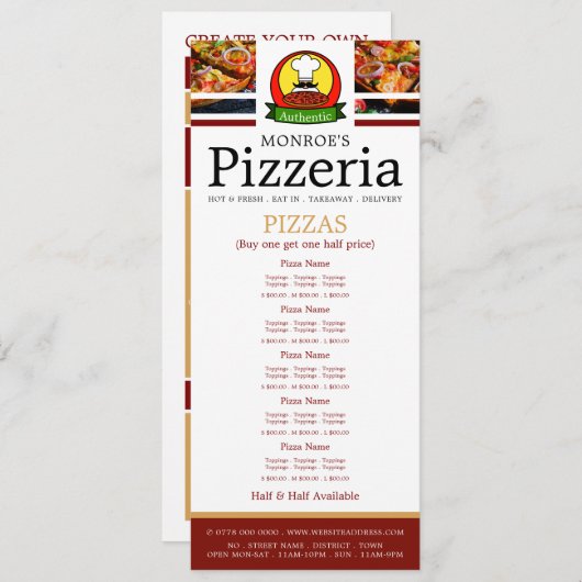 Pizza Restaurant, Pizzeria Slimline Menu (Voorkant / Achterkant)