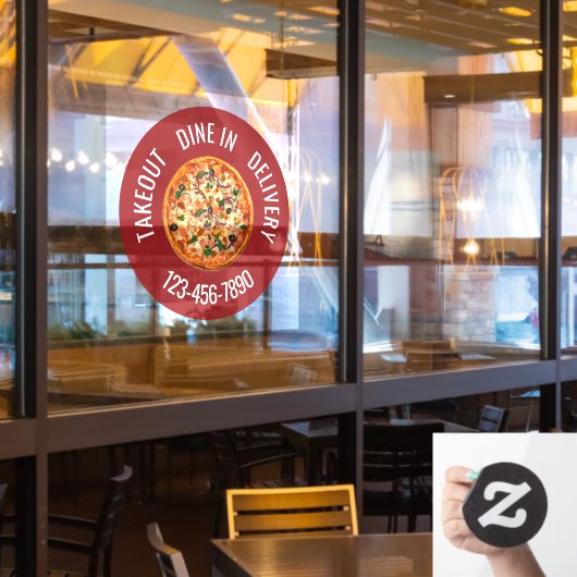 Pizza Restaurant Round Window Cling Sign Raamsticker (Restaurant Raam)