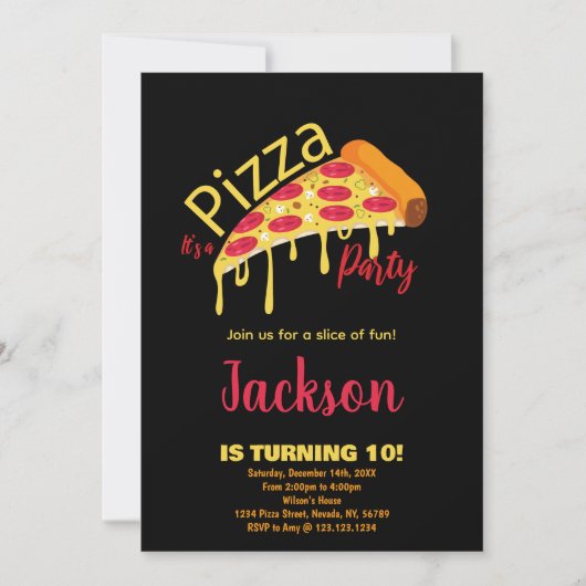 Pizza rouge orange Invitations d'anniversaire (Devant)