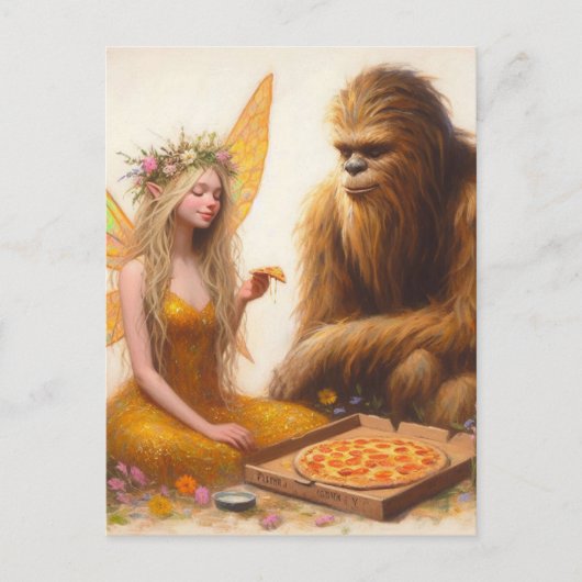 Pizza Sasquatch en de fee Briefkaart (Voorkant)