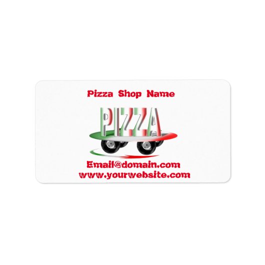 Pizza-service, rood groen, gepersonaliseerd etiket (Voorkant)