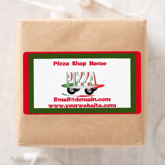 Pizza-service, rood groen, gepersonaliseerd etiket (Insitu)