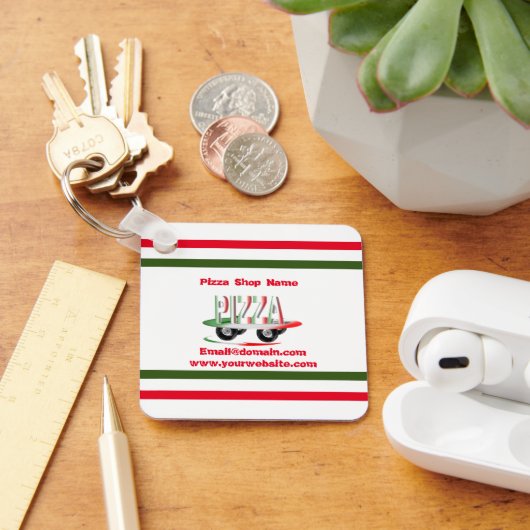 Pizza-service, rood groen, gepersonaliseerd sleutelhanger (Bureau)