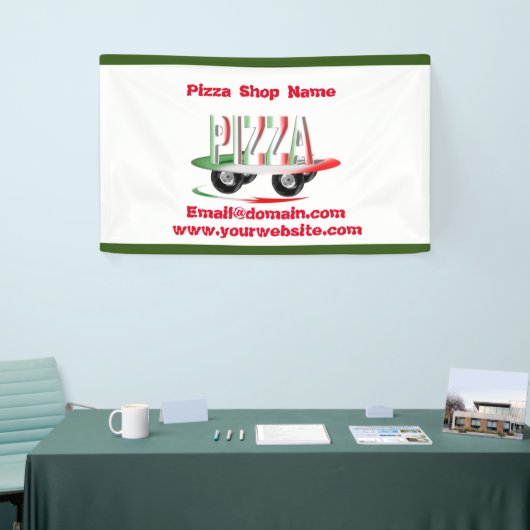 Pizza-service, rood groen, gepersonaliseerd spandoek (Beurs)